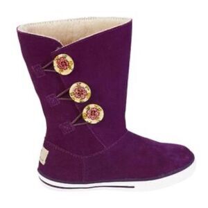 Brand New Bearpaw 4Y Women’s 6 Purple Floral Button Suede Sheepskin Boots